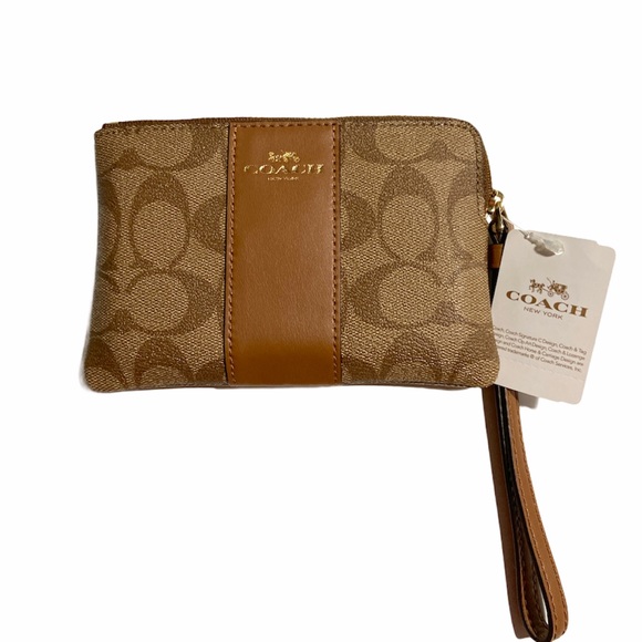 Coach Handbags - Coach Corner Zip Wristlet In Signature Canvas